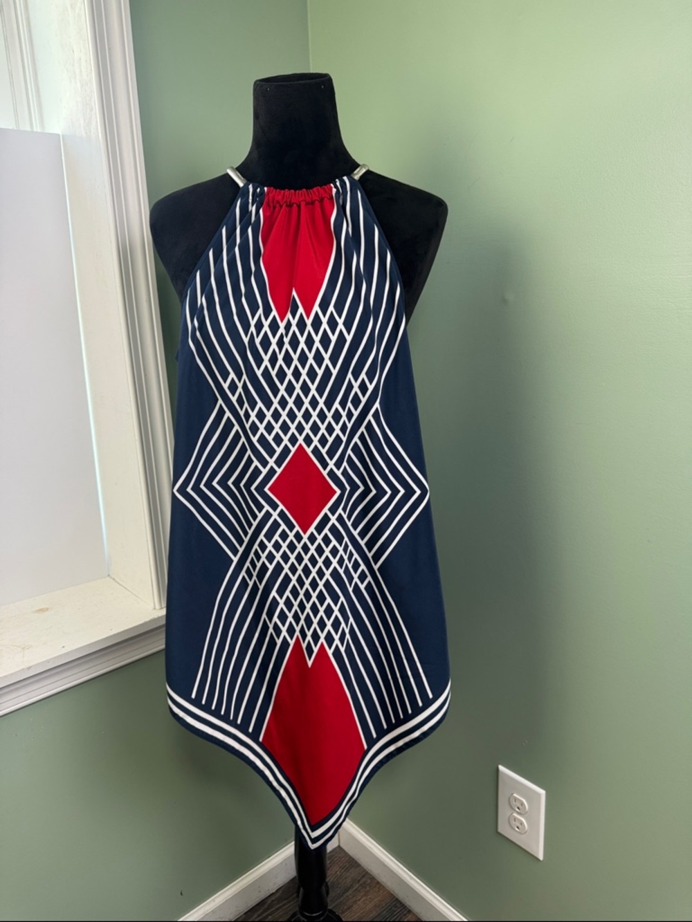 Alfani Navy, Red & White Geometric Halter Top large